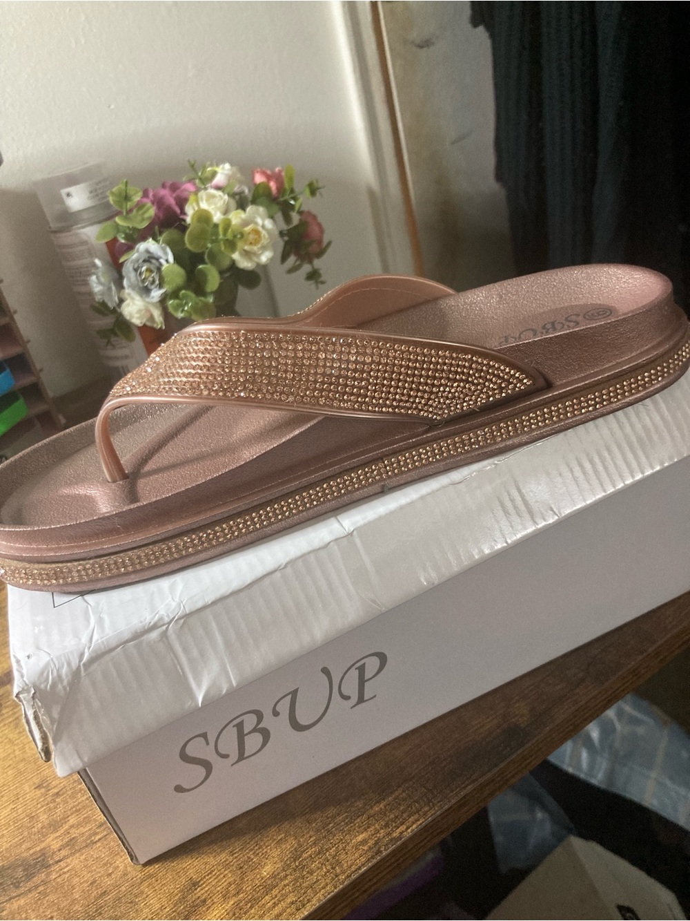 Embellished Rose Gold Platform Flip Flop
